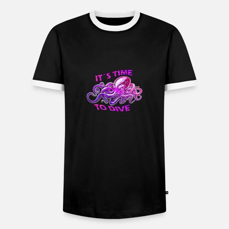 Octopus Diving Diver - Men's Ringer Shirt - black/white