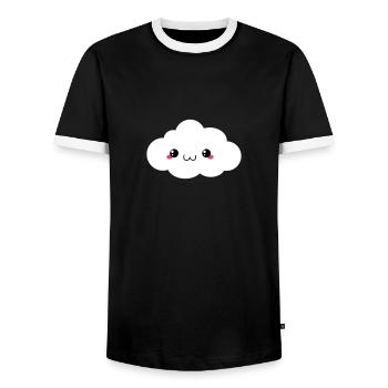 Happy Kawaii Cloud (nuage) - T-shirt contrasté Homme - noir/blanc - Devant - AI Model Female 172 light (172cm) & AI Model Male 178 light (178cm)