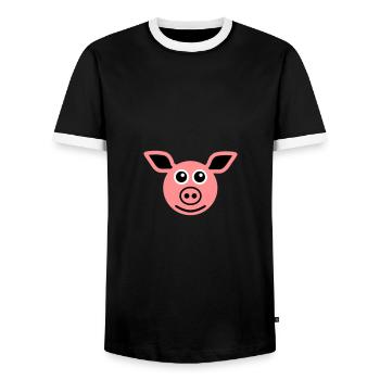 ★ Designfarben änderbar ★ Gesicht Schwein - Männer Kontrast-T-Shirt - Schwarz/Weiß - Vorne - AI Model Female 172 light (172cm) & AI Model Male 178 light (178cm)