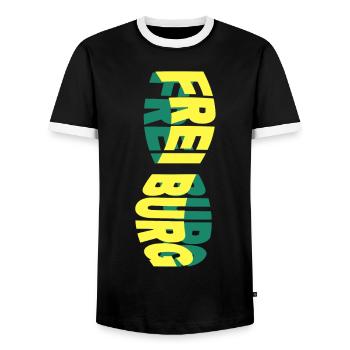 Freiburg Germany City Skyline Font Colorful - Men's Ringer Shirt - black/white - Front - AI Model Female 172 light (172cm) & AI Model Male 178 light (178cm)