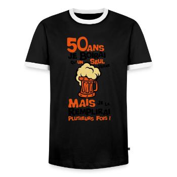 50 ans alcool anniversaire verre boirai biere - T-shirt contrasté Homme - noir/blanc - Devant - AI Model Female 172 light (172cm) & AI Model Male 178 light (178cm)