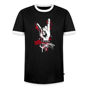 Metal and rock hand sign - Men's Ringer Shirt - black/white - Front - AI Model Female 172 light (172cm) & AI Model Male 178 light (178cm)