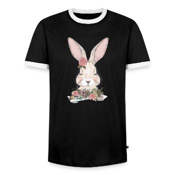 lapin de rêve avec ornement floral - T-shirt contrasté Homme - noir/blanc - Devant - AI Model Female 172 light (172cm) & AI Model Male 178 light (178cm)
