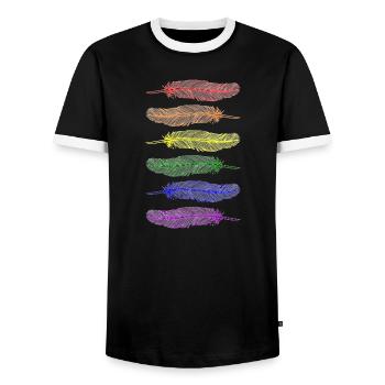 Feathers Rainbow - Men's Ringer Shirt - black/white - Front - AI Model Female 172 light (172cm) & AI Model Male 178 light (178cm)