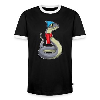 Chapeau d’hiver en forme de serpent - T-shirt contrasté Homme - noir/blanc - Devant - AI Model Female 172 light (172cm) & AI Model Male 178 light (178cm)