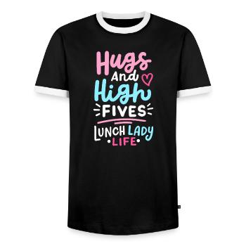 Mittagessen Schule Cafeteria Crew - Männer Kontrast-T-Shirt - Schwarz/Weiß - Vorne - AI Model Female 172 light (172cm) & AI Model Male 178 light (178cm)