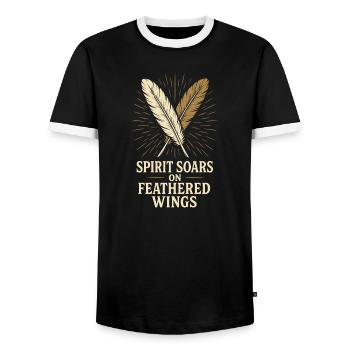 Feather And Dream Boho Festival Spiritual Pattern - Men's Ringer Shirt - black/white - Front - AI Model Female 172 light (172cm) & AI Model Male 178 light (178cm)