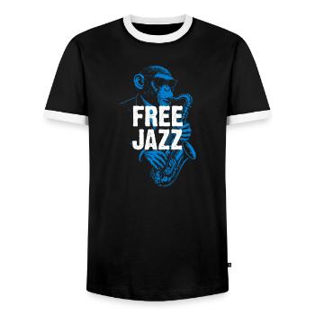 Blue Sax Free Jazz - Männer Kontrast-T-Shirt - Schwarz/Weiß - Vorne - AI Model Female 172 light (172cm) & AI Model Male 178 light (178cm)