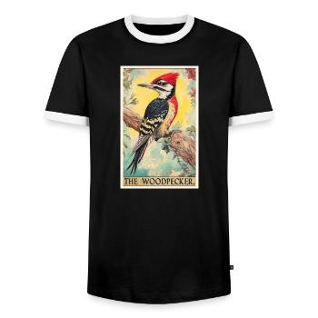 Woodpecker Woodpecker - Men's Ringer Shirt - black/white - Front - AI Model Female 172 light (172cm) & AI Model Male 178 light (178cm)