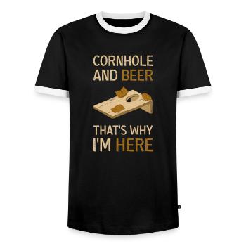Cadeau de pouf Cornhole - T-shirt contrasté Homme - noir/blanc - Devant - AI Model Female 172 light (172cm) & AI Model Male 178 light (178cm)