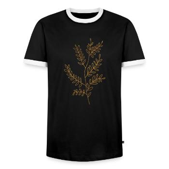 Gold Foliage Flora Line Art - Men's Ringer Shirt - black/white - Front - AI Model Female 172 light (172cm) & AI Model Male 178 light (178cm)