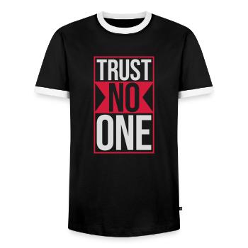 trust no one quote - Men's Ringer Shirt - black/white - Front - AI Model Female 172 light (172cm) & AI Model Male 178 light (178cm)