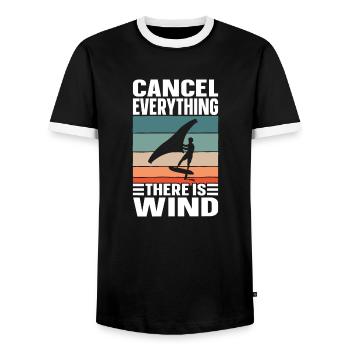 Wing Foiling Surf Surfing Surfer - Men's Ringer Shirt - black/white - Front - AI Model Female 172 light (172cm) & AI Model Male 178 light (178cm)