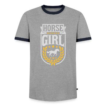 Citation de fille de cheval disant - T-shirt contrasté Homme - gris/marine  - Devant - AI Model Female 172 light (172cm) & AI Model Male 178 light (178cm)