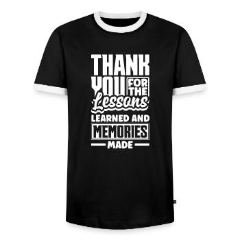 Thank you for the lessons learned and memories - Men's Ringer Shirt - black/white - Front - AI Model Female 172 light (172cm) & AI Model Male 178 light (178cm)