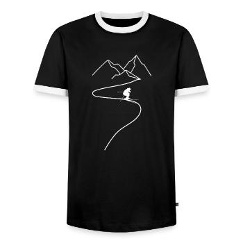 Skiing Ski Motif for Skier Skier - Men's Ringer Shirt - black/white - Front - AI Model Female 172 light (172cm) & AI Model Male 178 light (178cm)