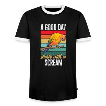 Parakeet, Parrot, Parakeet, Bird - Men's Ringer Shirt - black/white - Front - AI Model Female 172 light (172cm) & AI Model Male 178 light (178cm)