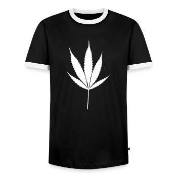 White Cannabis Leaf - Men's Ringer Shirt - black/white - Front - AI Model Female 172 light (172cm) & AI Model Male 178 light (178cm)
