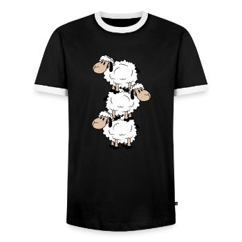 3 Schafe Turm Zirkus Akrobatik Drei Artisten Spaß - Männer Kontrast-T-Shirt - Schwarz/Weiß - Vorne - AI Model Female 172 light (172cm) & AI Model Male 178 light (178cm)