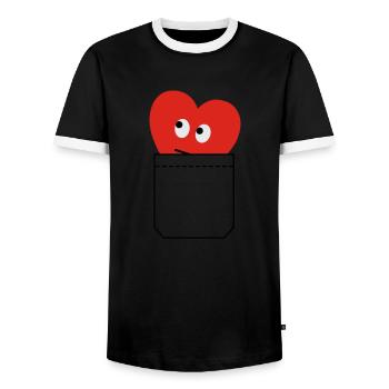 heart in pocket - Men's Ringer Shirt - black/white - Front - AI Model Female 172 light (172cm) & AI Model Male 178 light (178cm)