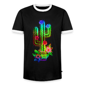 Kaktus, Mexiko, Old School, Retro, Tattoo Style - Männer Kontrast-T-Shirt - Schwarz/Weiß - Vorne - AI Model Female 172 light (172cm) & AI Model Male 178 light (178cm)