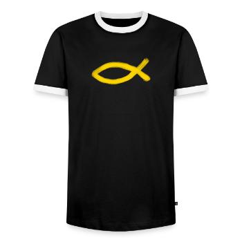 poisson Jésus jaune poisson Ichthys poisson - T-shirt contrasté Homme - noir/blanc - Devant - AI Model Female 172 light (172cm) & AI Model Male 178 light (178cm)