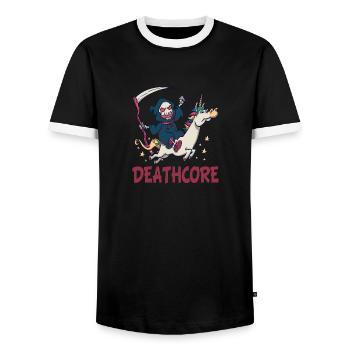 Lustiger Deathcore Sensenmann Einhorn Metalhead - Männer Kontrast-T-Shirt - Schwarz/Weiß - Vorne - AI Model Female 172 light (172cm) & AI Model Male 178 light (178cm)