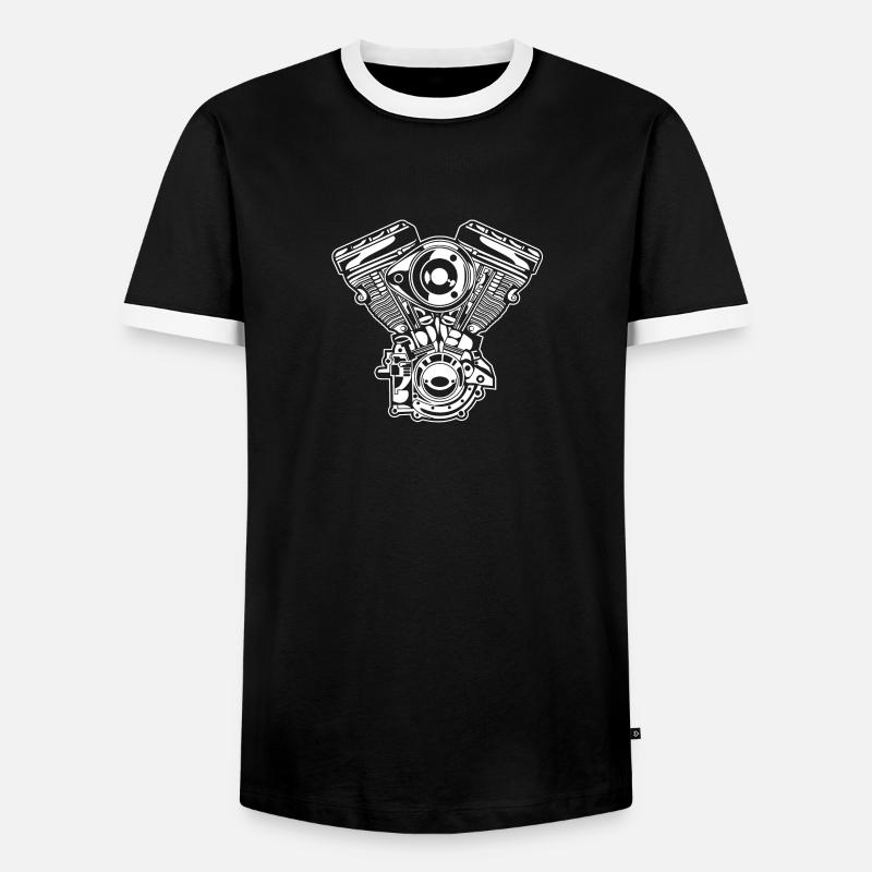 Motorcycle Engine / Engine 01_white - Men's Ringer Shirt - black/white