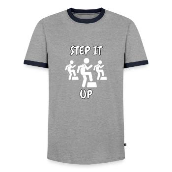 Aerobics Aerobic Sport Fitness Geschenk Frauen - Männer Kontrast-T-Shirt - Grau/Navy  - Vorne - AI Model Female 172 light (172cm) & AI Model Male 178 light (178cm)