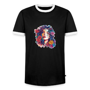Summer Blossom Dreams No. 3 - Men's Ringer Shirt - black/white - Front - AI Model Female 172 light (172cm) & AI Model Male 178 light (178cm)