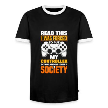 If You Can Read This I Was Forced To Put My Contro - Männer Kontrast-T-Shirt - Schwarz/Weiß - Vorne - AI Model Female 172 light (172cm) & AI Model Male 178 light (178cm)
