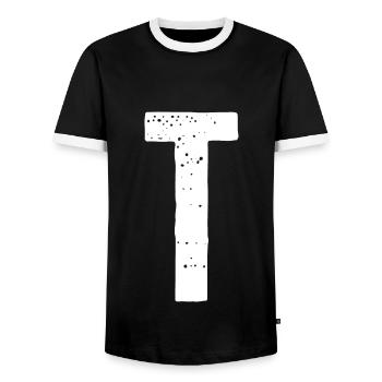 T Letter - Men's Ringer Shirt - black/white - Front - AI Model Female 172 light (172cm) & AI Model Male 178 light (178cm)
