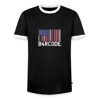 B4RCODE. États-Unis - T-shirt contrasté Homme - noir/blanc - Devant - AI Model Female 172 light (172cm) & AI Model Male 178 light (178cm)