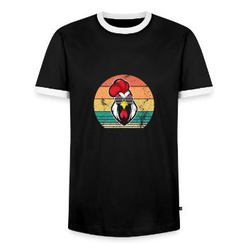 Chicken Rooster - Men's Ringer Shirt - black/white - Front - AI Model Female 172 light (172cm) & AI Model Male 178 light (178cm)