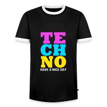 Rave Raver Techno music Techno bass Mixer - Men's Ringer Shirt - black/white - Front - AI Model Female 172 light (172cm) & AI Model Male 178 light (178cm)