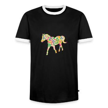 Riding Horse - Men's Ringer Shirt - black/white - Front - AI Model Female 172 light (172cm) & AI Model Male 178 light (178cm)