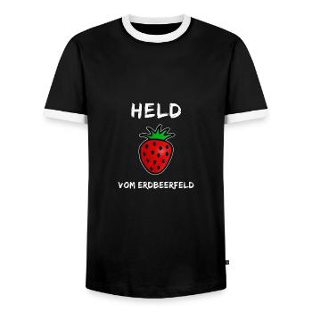 Lustiger Helden Spruch - Held vom Erdbeerfeld - Männer Kontrast-T-Shirt - Schwarz/Weiß - Vorne - AI Model Female 172 light (172cm) & AI Model Male 178 light (178cm)