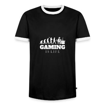 Gaming Gamer Evolution Geschenk - Männer Kontrast-T-Shirt - Schwarz/Weiß - Vorne - AI Model Female 172 light (172cm) & AI Model Male 178 light (178cm)
