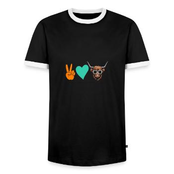 Cow Cattle Highland Cattle - Men's Ringer Shirt - black/white - Front - AI Model Female 172 light (172cm) & AI Model Male 178 light (178cm)