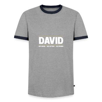 David - Men's Ringer Shirt - grey/navy  - Front - AI Model Female 172 light (172cm) & AI Model Male 178 light (178cm)