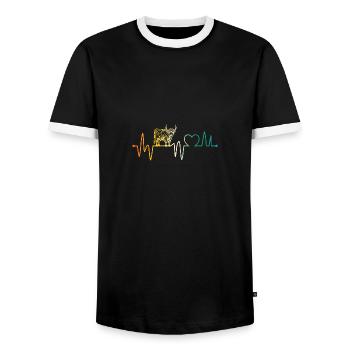 Cow Beef Heartbeat Highland Cattle - Men's Ringer Shirt - black/white - Front - AI Model Female 172 light (172cm) & AI Model Male 178 light (178cm)