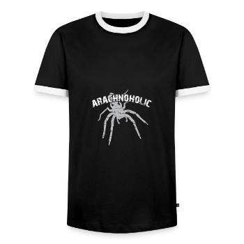 Arachnoholic Spiderfan I love tarantulas - Men's Ringer Shirt - black/white - Front - AI Model Female 172 light (172cm) & AI Model Male 178 light (178cm)