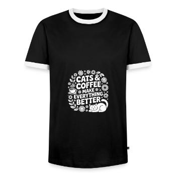 Katze und Kaffee ist alles was ich brauche - Männer Kontrast-T-Shirt - Schwarz/Weiß - Vorne - AI Model Female 172 light (172cm) & AI Model Male 178 light (178cm)