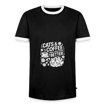 Katze und Kaffee ist alles was ich brauche - Männer Kontrast-T-Shirt - Schwarz/Weiß - Vorne - AI Model Female 172 light (172cm) & AI Model Male 178 light (178cm)