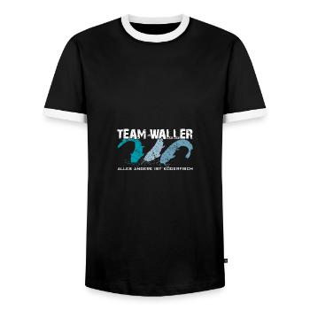 Wels angeln Waller fischen Team Waller - Männer Kontrast-T-Shirt - Schwarz/Weiß - Vorne - AI Model Female 172 light (172cm) & AI Model Male 178 light (178cm)