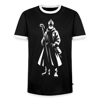 Nikolaus von Myra – Der Heilige der Nächstenliebe - Männer Kontrast-T-Shirt - Schwarz/Weiß - Vorne - AI Model Female 172 light (172cm) & AI Model Male 178 light (178cm)