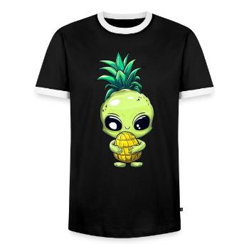 Alien with pineapple hair - Men's Ringer Shirt - black/white - Front - AI Model Female 172 light (172cm) & AI Model Male 178 light (178cm)