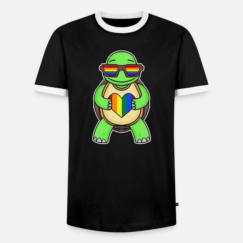 Rainbow Turtle - Men's Ringer Shirt - black/white