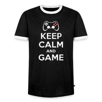 Geschenk 'Keep Calm and Game', Serenity Gamer - Männer Kontrast-T-Shirt - Schwarz/Weiß - Vorne - AI Model Female 172 light (172cm) & AI Model Male 178 light (178cm)