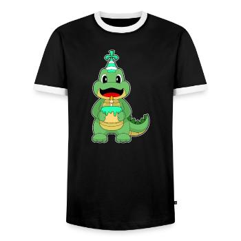 Gâteau d’anniversaire crocodile - T-shirt contrasté Homme - noir/blanc - Devant - AI Model Female 172 light (172cm) & AI Model Male 178 light (178cm)